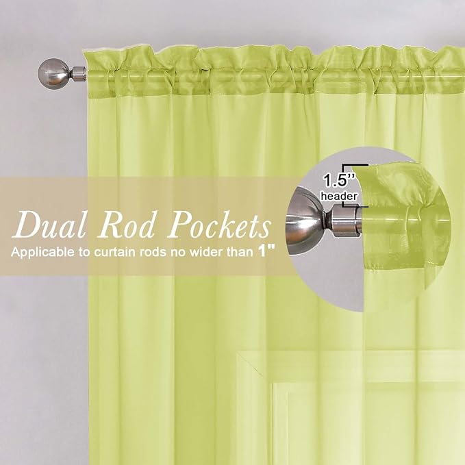 Lecloud Lemon Sheer Curtains 84 Inches Long 2 Panels, Solid Voile Light - Image 5
