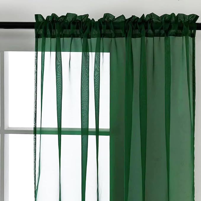 SpaceDresser Basic Rod Pocket Sheer Voile Window Curtain Panels Foliage Green 1 - Image 3