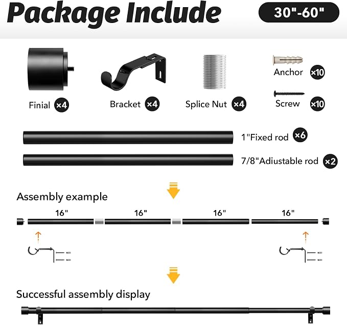 GEEBOBO 2 Pack Black Curtain Rods - Image 6