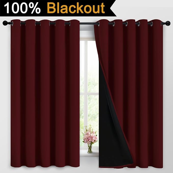 Yakamok 100% Blackout Curtains for Living Room, Noise Reducing Drapes, Thermal - Image 2
