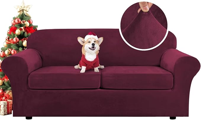 H.VERSAILTEX Real Velvet Plush 3 Piece Stretch Sofa Covers Couch Covers by HVERSAILTEX