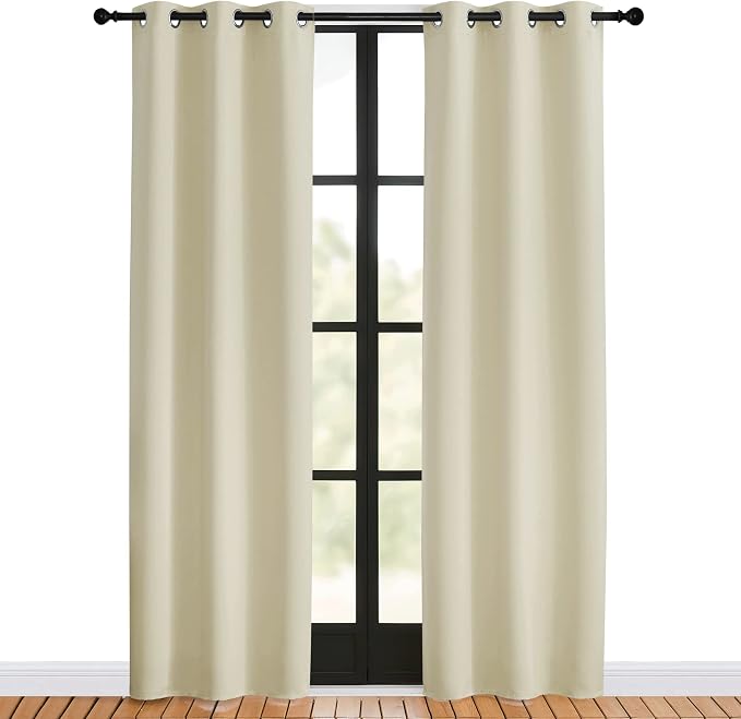NICETOWN Blackout Beige Curtains 80 inch Long - Image 2