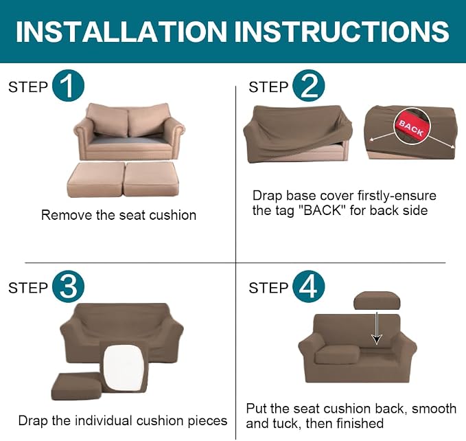 Turquoize 3 Piece Sofa Covers for 2 Cushion Couch Sofa Slipcover Soft Couch - Image 6