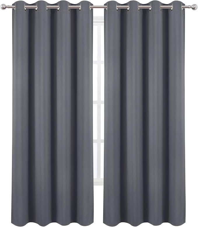 LEMOMO Blackout Curtains 52 x 90 Inch Long Grey Curtains Set of 2 Panels Room - Image 2
