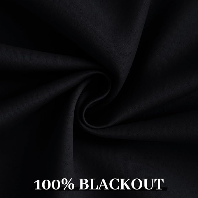 Yakamok 100% Blackout Curtains Black Room Darkening Thermal Insulated Window - Image 6