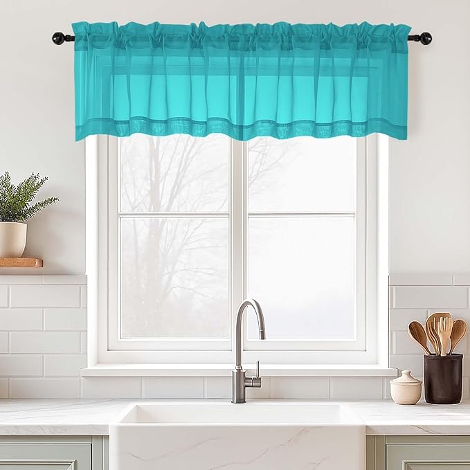 Valances for Windows 14 inch Length 2 Panels, Small Voile Sheer Curtains for by Home