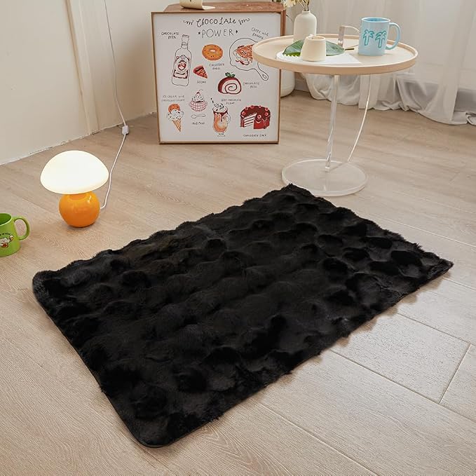 Black Rabbit Plush Rug 2'x3', Fluffy Faux Fur Shaggy Area Rug - Image 4