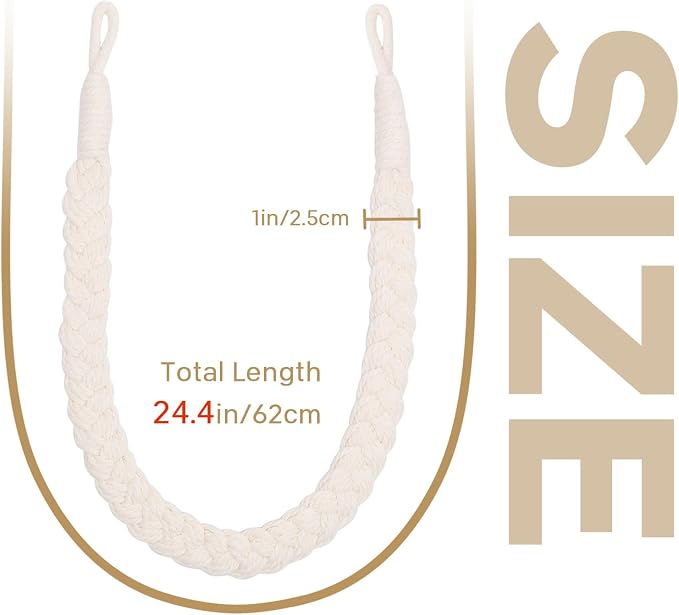 NICEEC 2 Pack Natural Cotton Rope Curtain Tiebacks Elegant Boho Style - Image 3