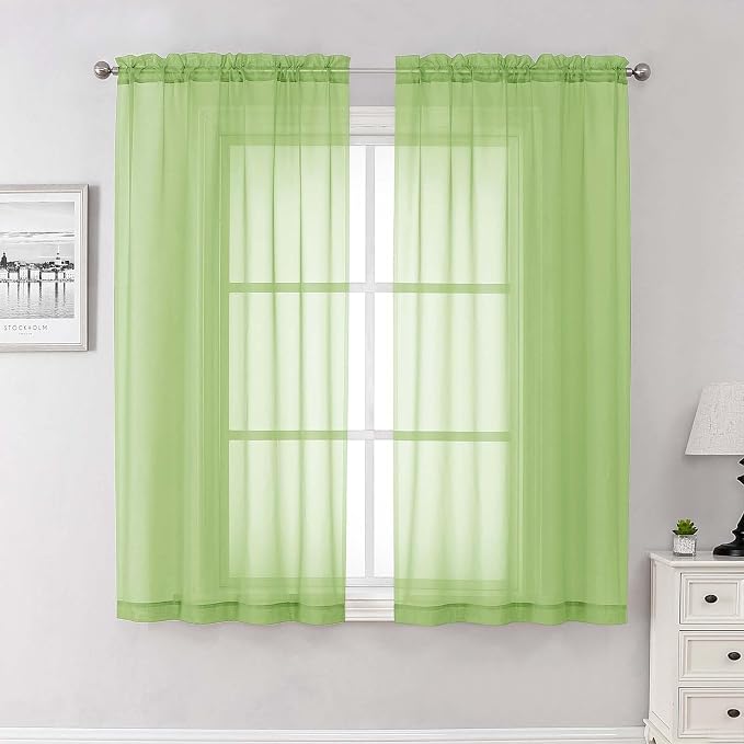 Lecloud Lime Sheer Curtains 63 Inch Length 2 Pcs, Lightweight Solid Transparent by Lecloud