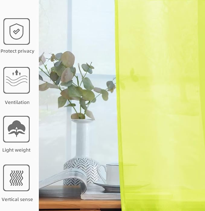 youleyar Solid Sheer Rod Pocket Curtain Voile Draperies 2 Panels White Beige - Image 4