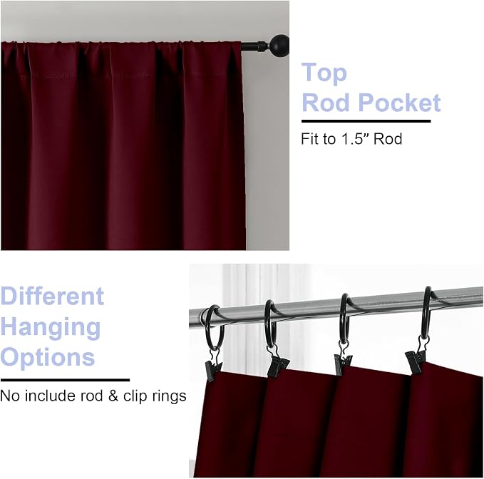Simplebrand Ava Burgundy Short 36 Inches Blackout Curtain 2 Panels Set - Image 4