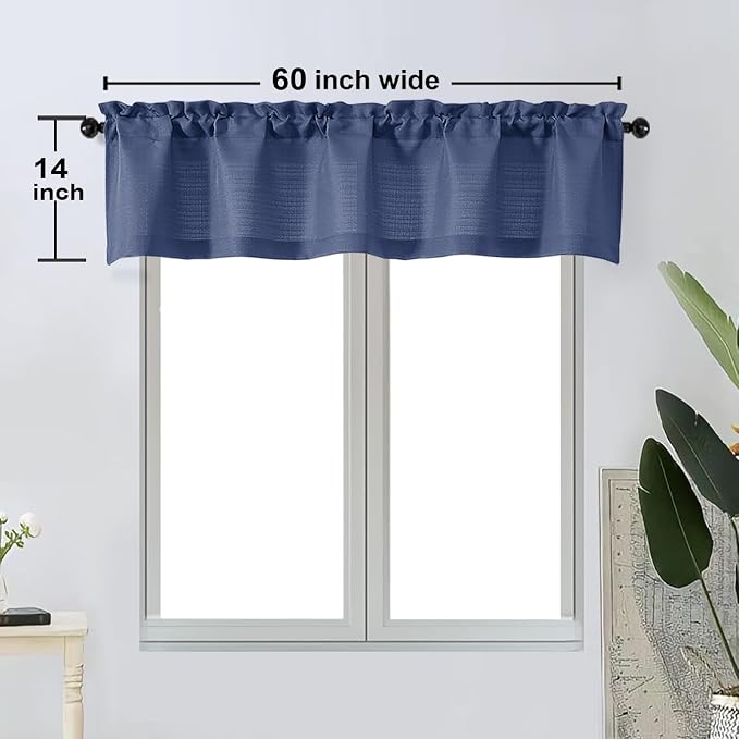 OWENIE Bob 1 PCS Blue Valances for Windows, Faux Linen Textured Kitchen Window - Image 6