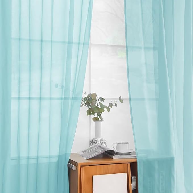 youleyar Solid Sheer Rod Pocket Curtain Voile Draperies 2 Panels White Beige - Image 8