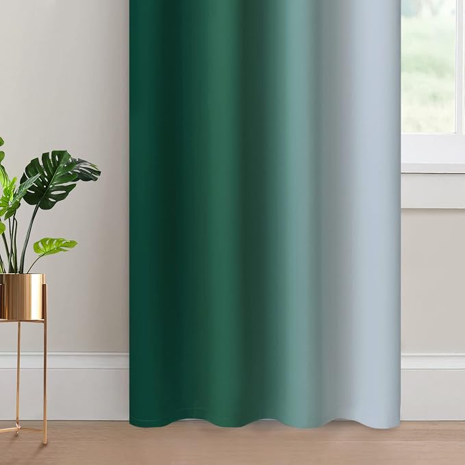 Yakamok Dark Green Ombre Curtains 84 Inches Long, Light Blocking Gradient Color - Image 4