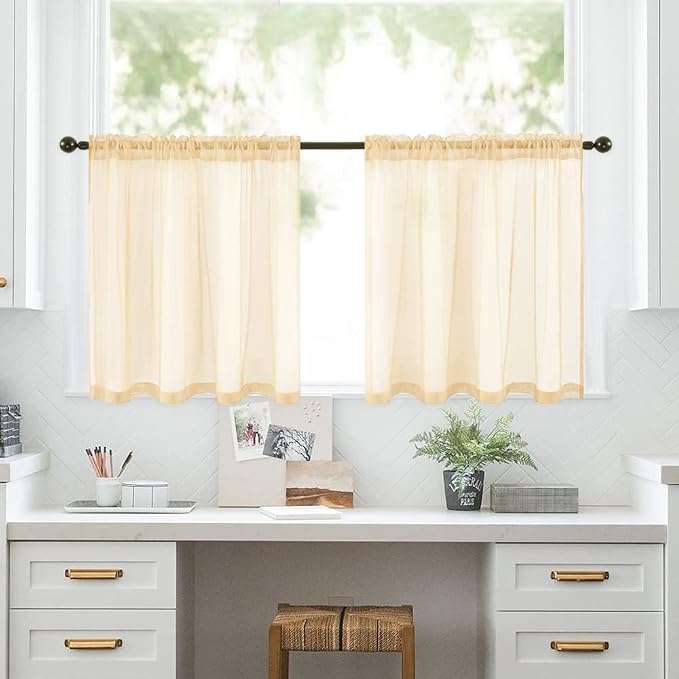 MIULEE 2 Panels Red Kitchen Tiers Half Window Sheer Curtains Rod Pocket - Image 7
