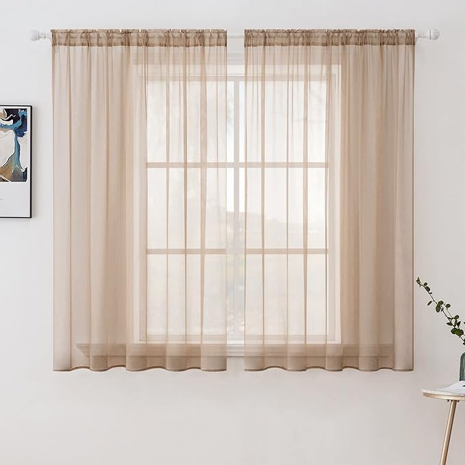 MIULEE 2 Panels Solid Color Sheer Window Curtains Elegant Window Voile by MIULEE