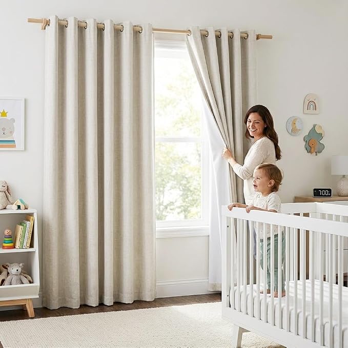 NICETOWN Full Blackout Natural Linen Cold Reducing Curtains 102" Length by NICETOWN