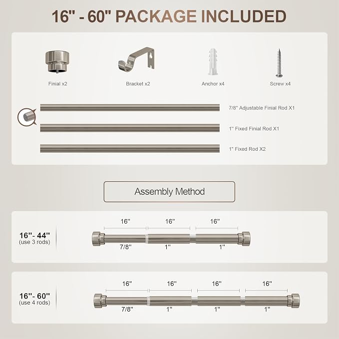 Lootkell Modern Brushed Nickel Curtain Rods - Image 9