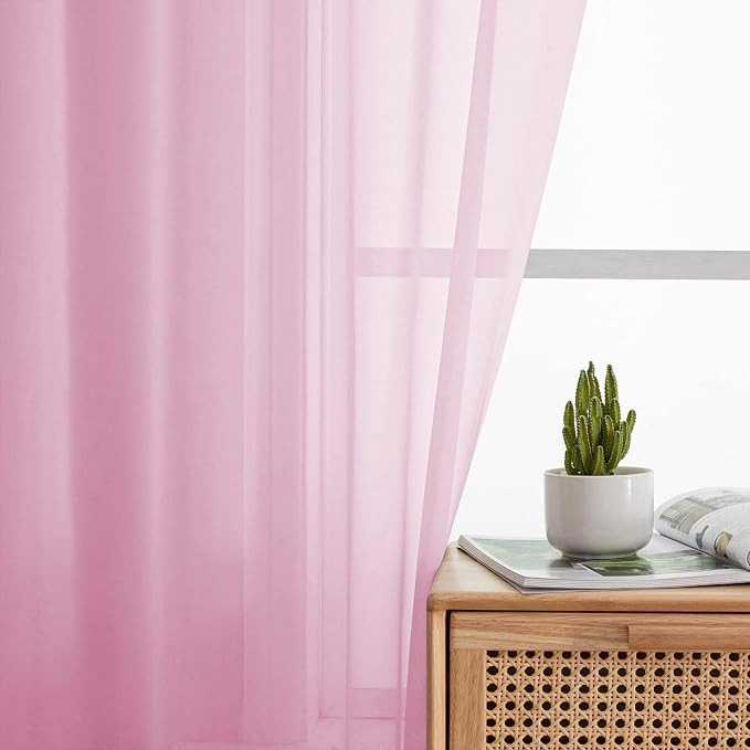 Pink Sheer Curtains 84 Inches Long 2 Panels, Soft Airy Light Filtering Curtains - Image 6