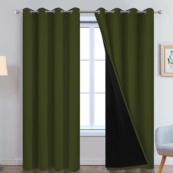 Yakamok Green 100% Blackout Curtains, Total Blackout Lined Curtain Panels by Yakamok