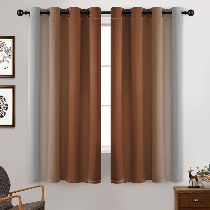 Yakamok Greyish White and Burnt Orange Ombre Curtains, Light Blocking Curtains - Image 2
