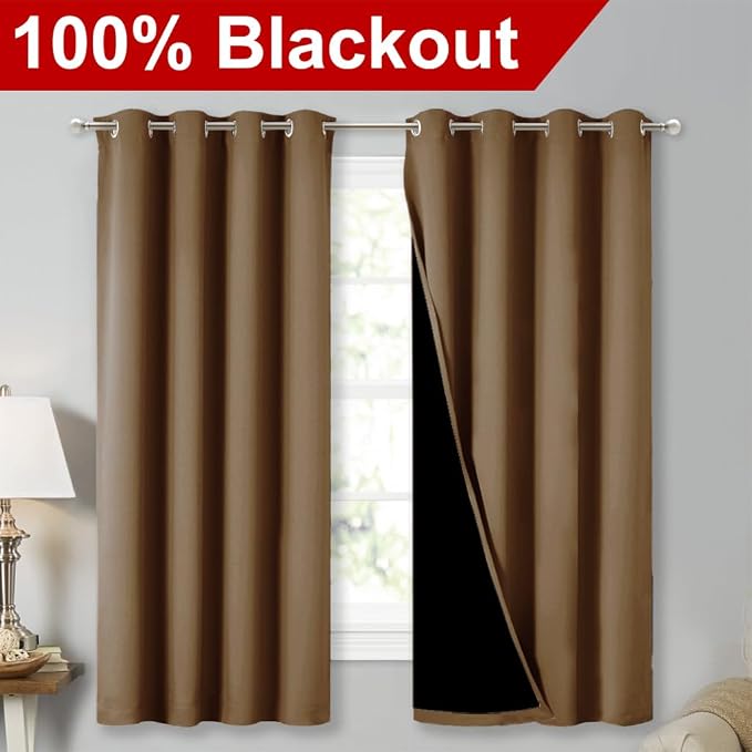 NICETOWN 100% Blackout Lined Curtains, Totally Darkness Drapes - Image 2