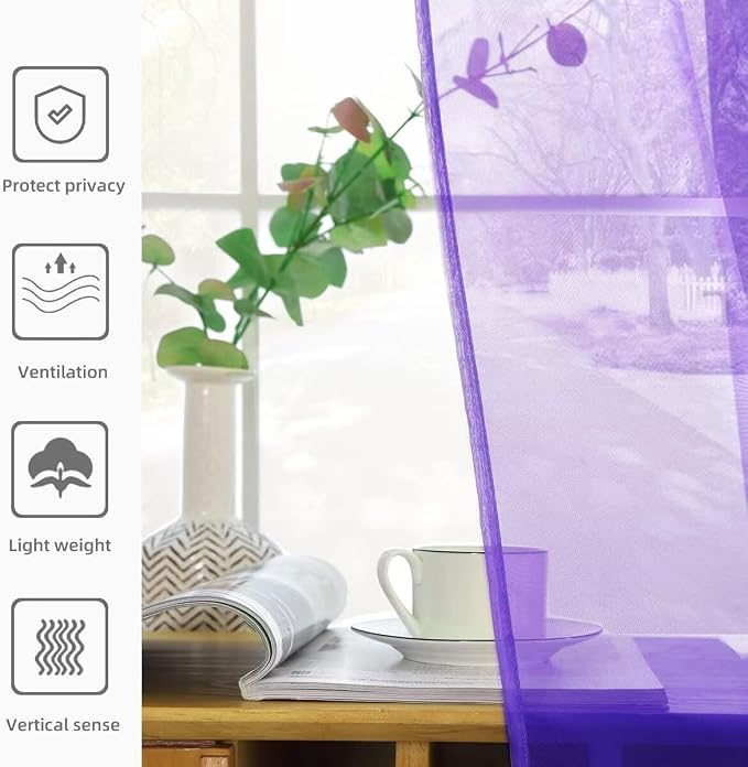 youleyar Solid Sheer Rod Pocket Curtain Voile Draperies 2 Panels White Beige - Image 5