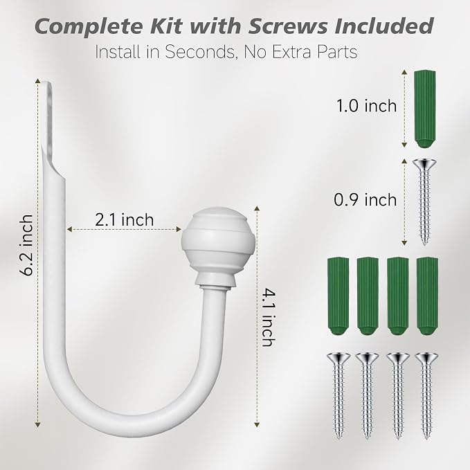 Hion Curtain Holdbacks White 2pcs, Curtain Tiebacks Wall Mounted Curtain Hooks - Image 2
