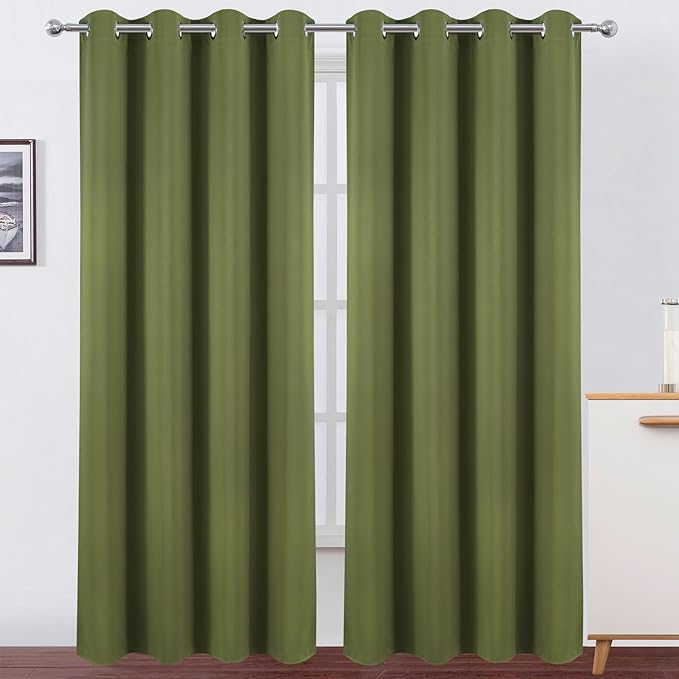 LEMOMO Blackout Curtains 52 x 90 Inch Long Olive Green Curtains Set of 2 Panels by Lemomo