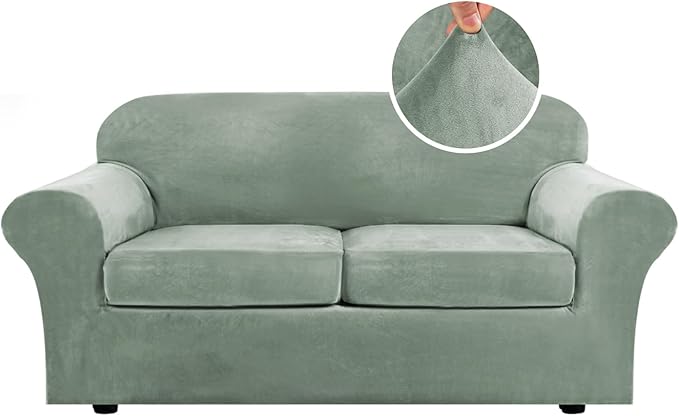 H.VERSAILTEX Real Velvet Plush 3 Piece Stretch Sofa Covers Couch Covers by HVERSAILTEX