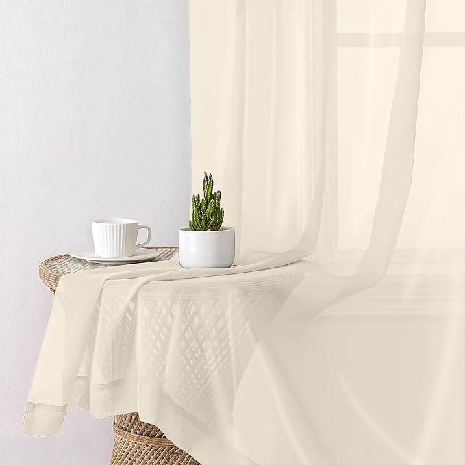 Lecloud Cream Sheer Curtains 90 Inches Long 2 Panels, Elegant Light Filtering - Image 4