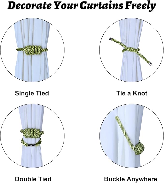 BEL AVENIR Magnetic Curtain Tiebacks, Decorative Drapery Holdbacks Modern Woven - Image 3