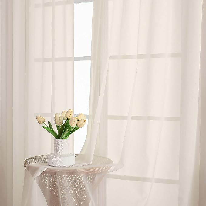OVZME Cream Sheer Curtains 72 Inches Long 2 Panels Set, Light Filtering Sheer - Image 6