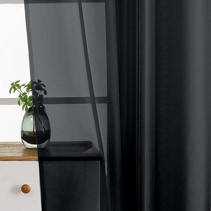Black Small Sheer Curtains Tier 24 Inches Length 2 Pieces, Light Filtering Cafe - Image 4