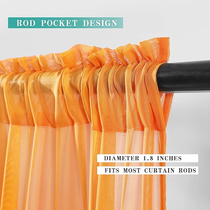 MIULEE 2 Panels Fall Kitchen Tiers Half Window Sheer Curtains-Rod Pocket Voile - Image 2