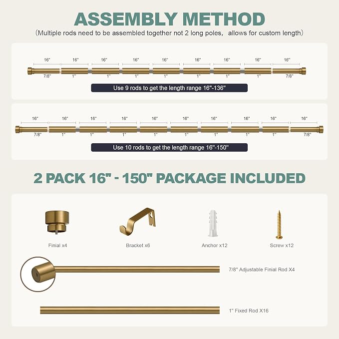 Lootkell 2 Pack Warm Gold Curtain Rods - Image 9