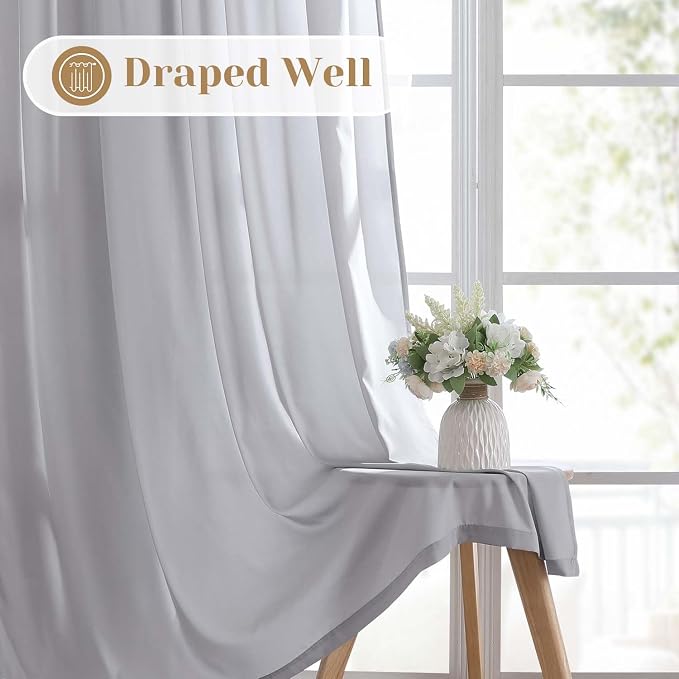 HOMEIDEAS Non-See-Through Light Grey Privacy Sheer Curtains, 52 X 96 Inches - Image 6