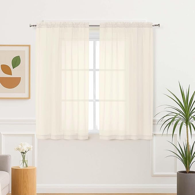 Aiyufeng Cream Sheer Curtains 45 Inch Length 2 Panels Set by Aiyufeng