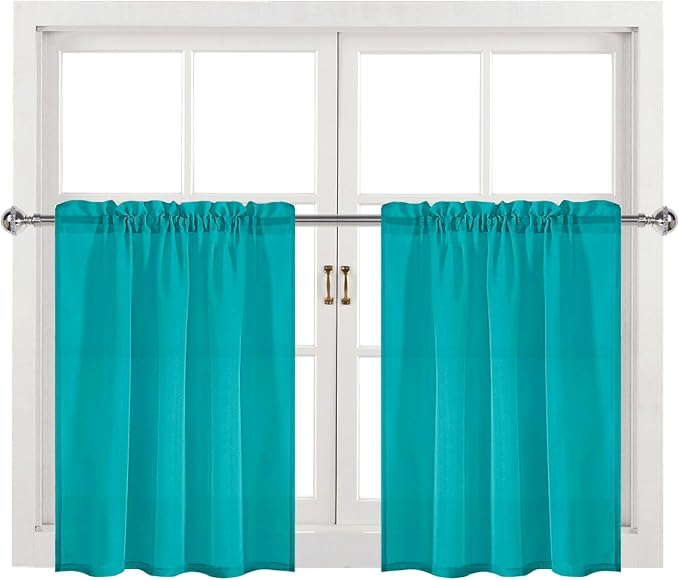 DWCN Turquoise Sheer Curtains for Kitchen Windows - Image 9