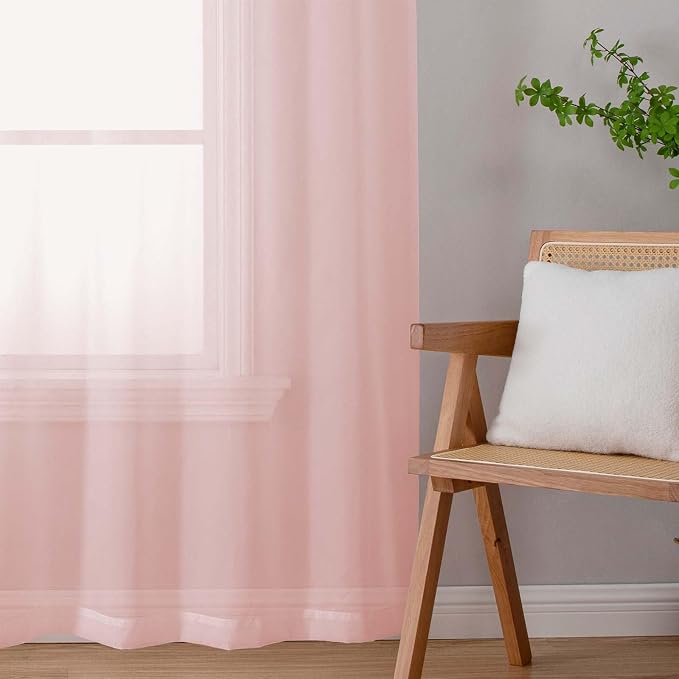 Sheer Blush Curtains for Bedroom Living Room 54 Inch Length 2 Panels Set - Image 9