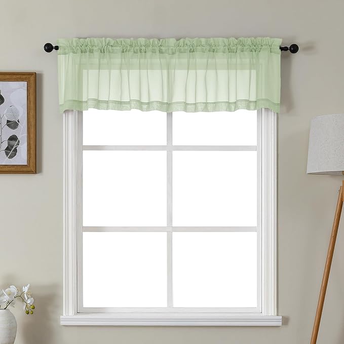 Gwine Light Green Valances for Windows, Small Light Filtering Rod Pocket Cafe by Gwine
