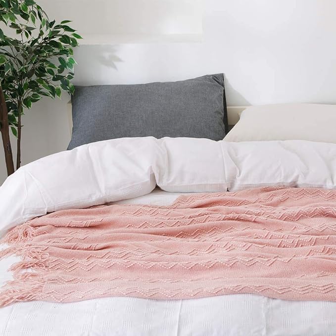 BOURINA Pink Throw Blanket 50x60 Inches Throw Textured Solid Soft Sofa Throw - Image 5