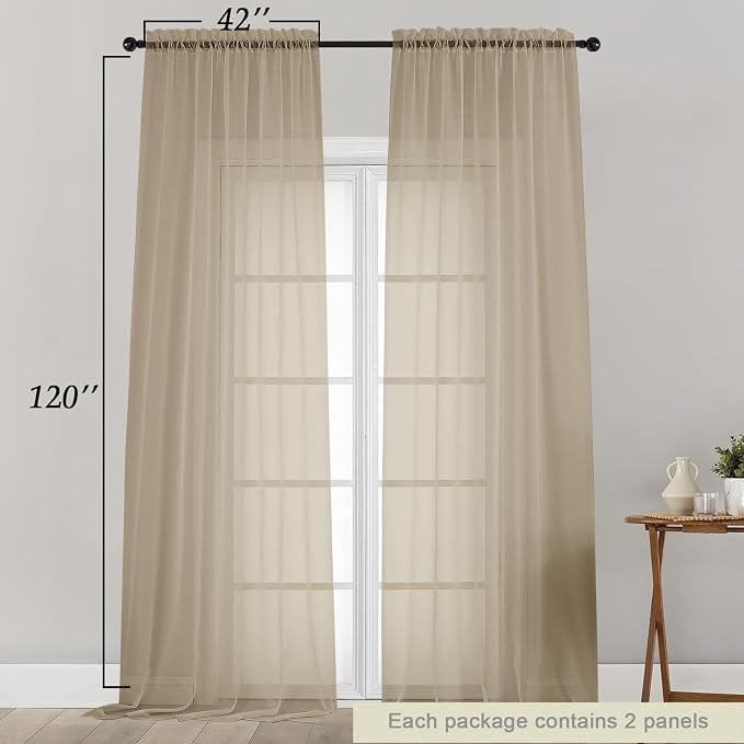 Extra Long Sheer Taupe Curtains - Image 2