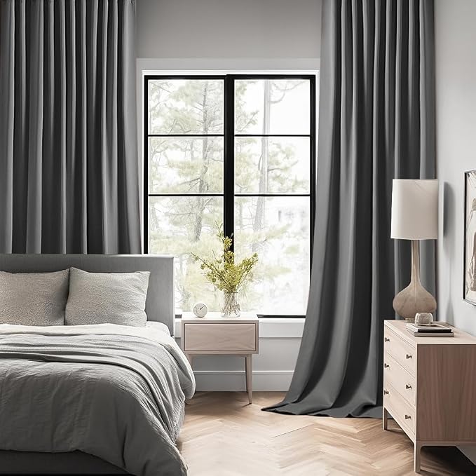 MIULEE Grey Back Tab Blackout Curtains 63 Inch Length 2 Panels Set - Image 2