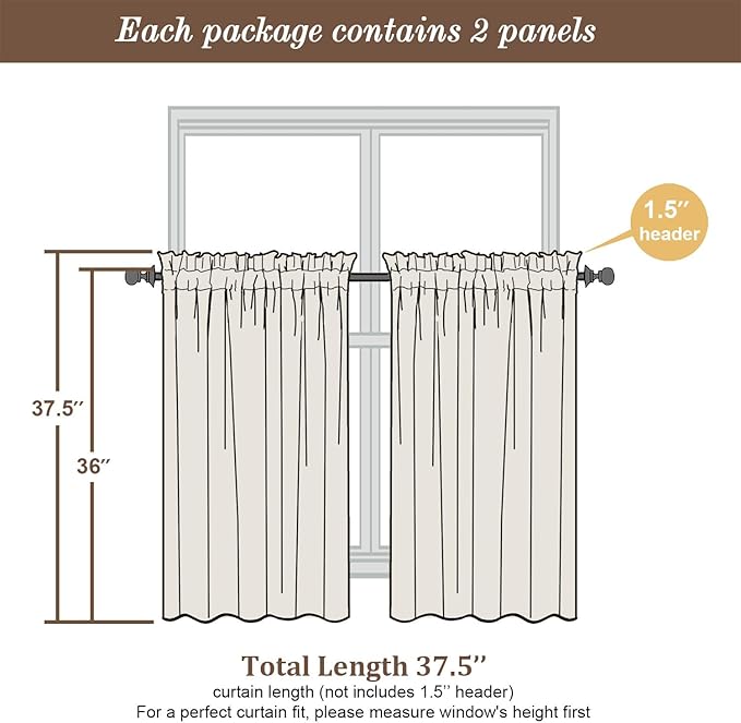 Chyhomenyc Chocolate Sheer Curtains 36 Inch Length, Light Filtering Leaf Tufted - Image 4