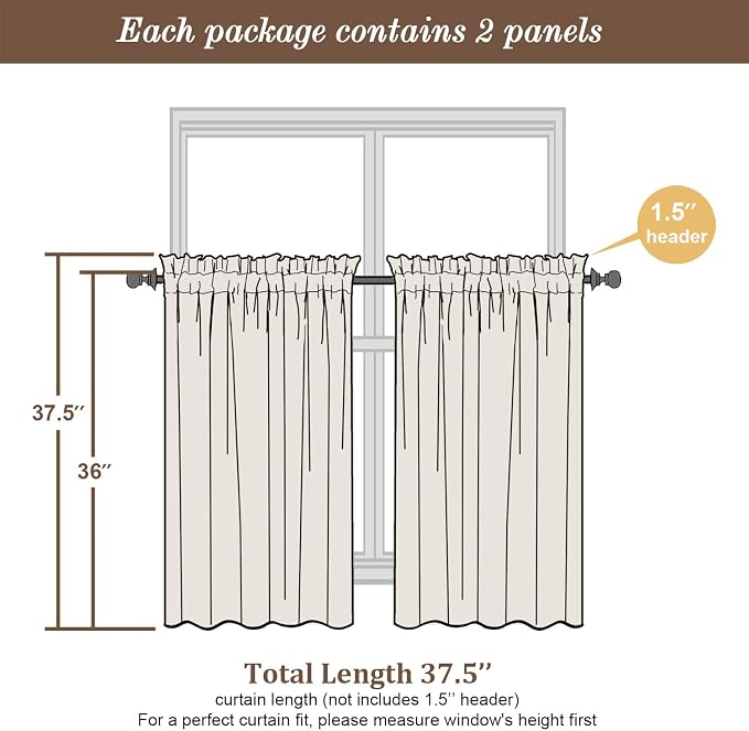 Chyhomenyc Ivory Sheer Curtains 36 Inch Length, Light Filtering Leaf Tufted - Image 4