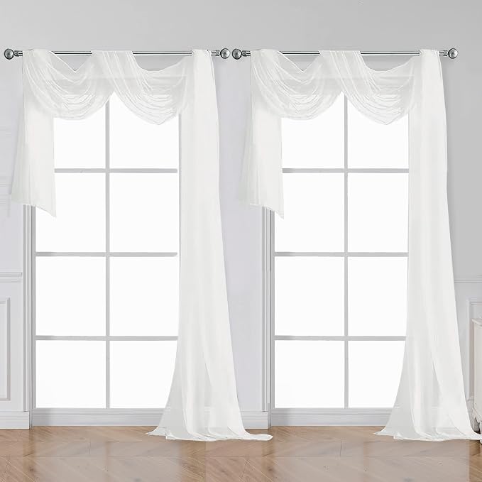 OWENIE Sheer White Curtains 144 inch Extra Long, Elegant and Airy Drapes by OWENIE