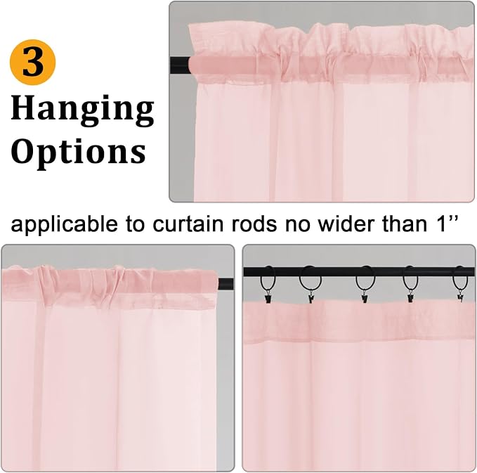 Gwine Blush Pink Sheer Curtains 63 Inch Length - Image 4