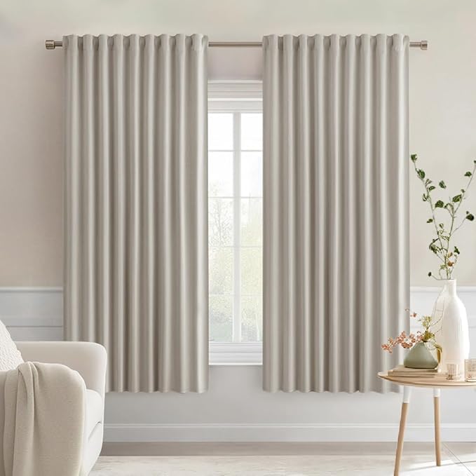 MIULEE Natural Back Tab Blackout Curtains 63 Inch Length 2 Panels Set by MIULEE