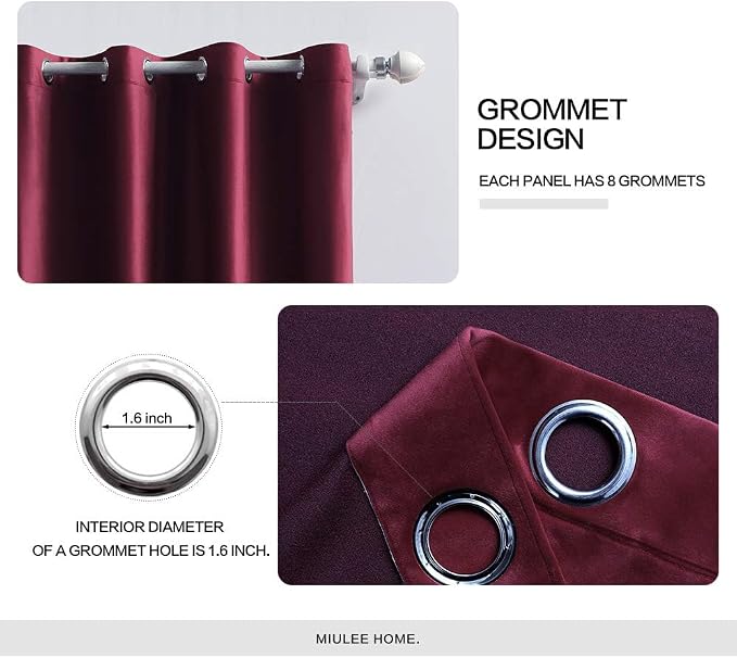 MIULEE Christmas Burgundy Velvet Curtains Solid Soft Red Blackout Curtains - Image 2